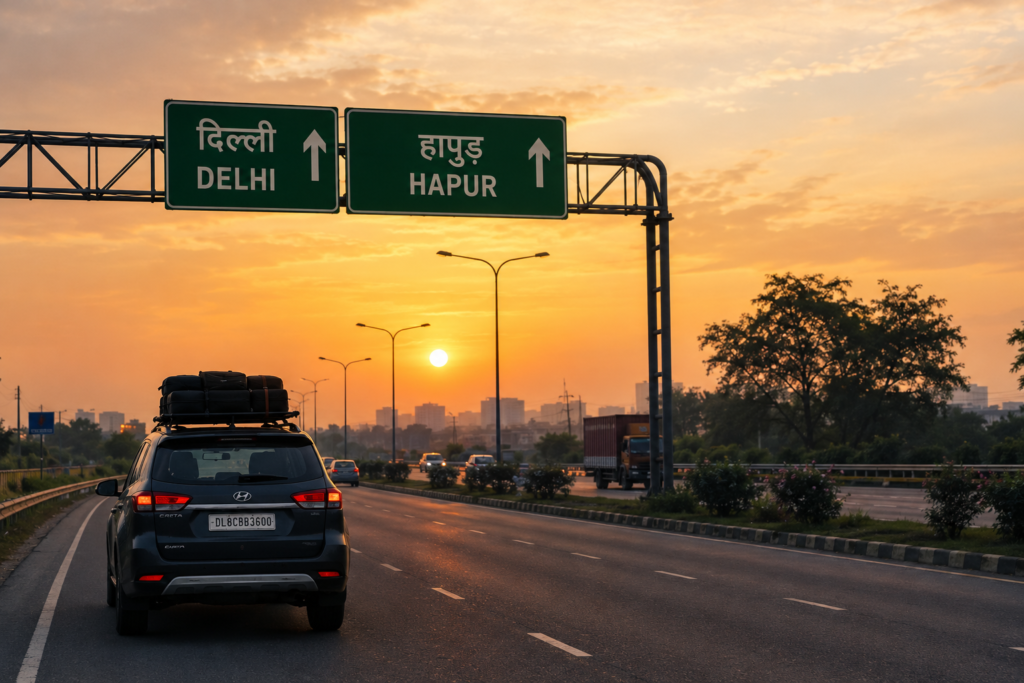Early morning Delhi to Kumaon road trip highway drive towards Uttarakhand hills