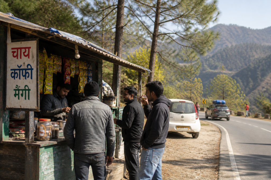 Roadside tea stop during Delhi to Kumaon road trip