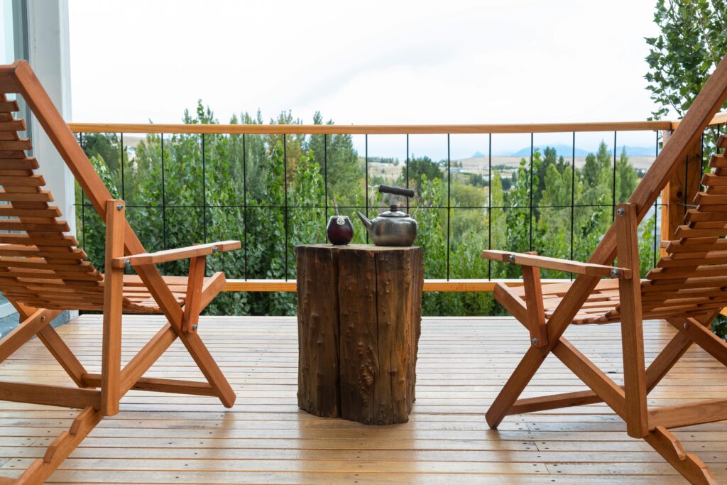 Morning tea overlooking the Himalayan mountains at a peaceful mountain retreat in Uttarakhand.