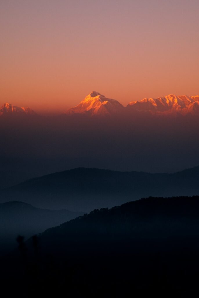 Snow-capped Himalayan peaks visible from Hartola village